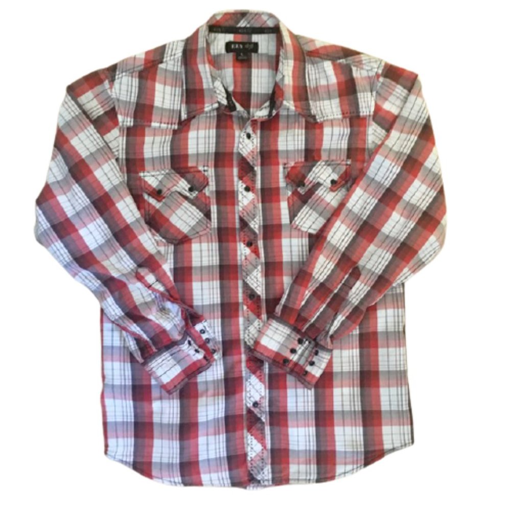 Ely 1878 Western Shirt Plaid Pearl Snaps Large